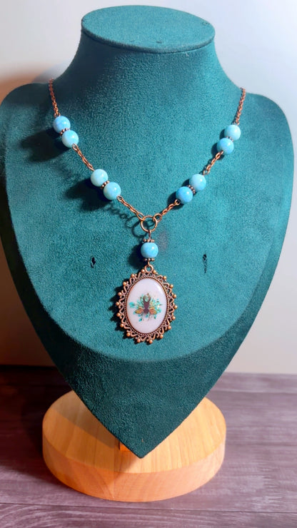 Handmade beetle cameo necklace