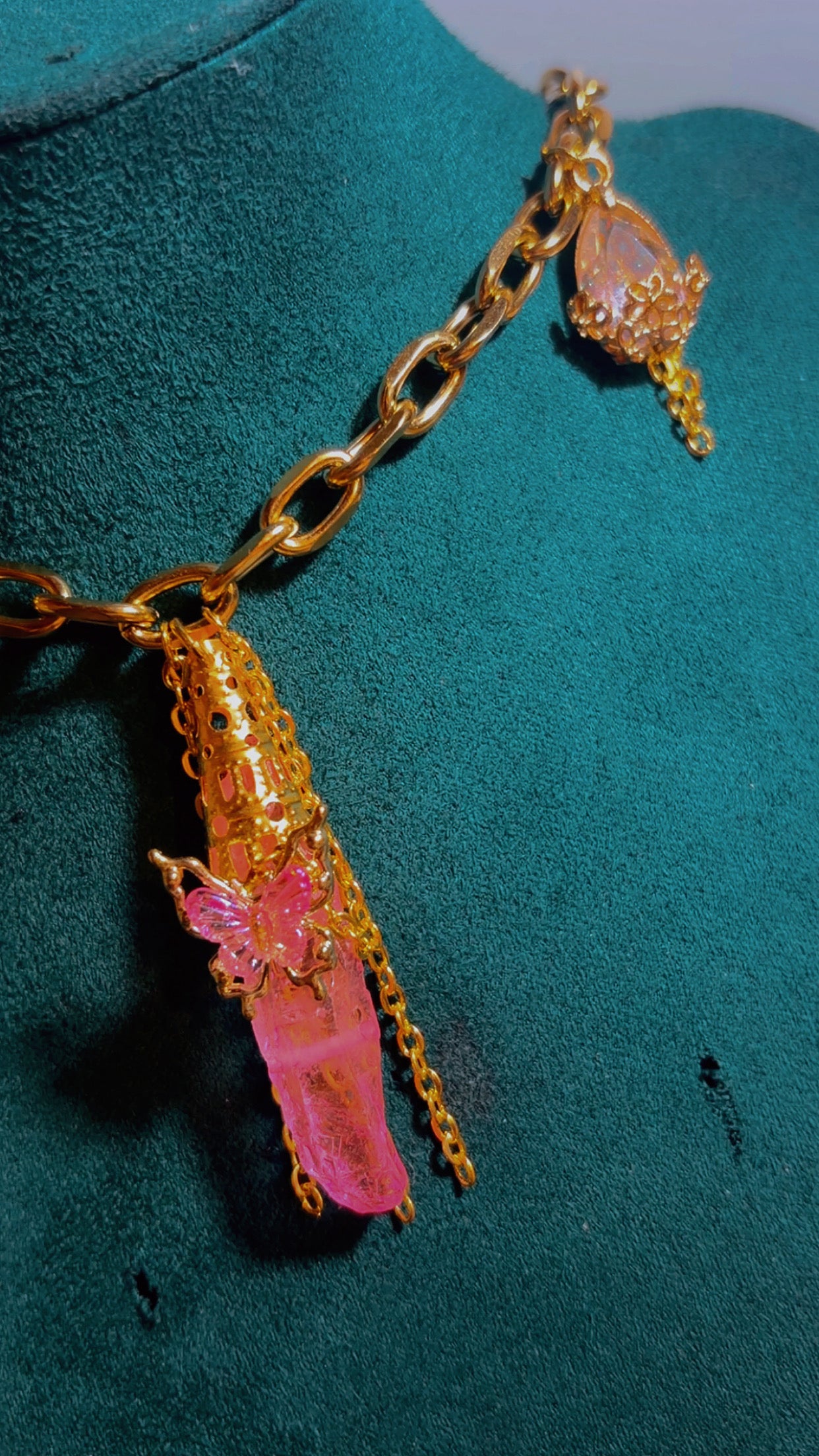 Handmade Dyed quartz butterfly necklace