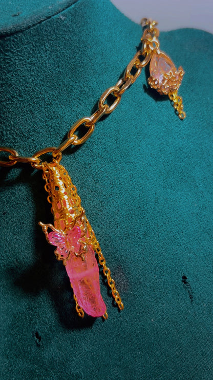 Handmade Dyed quartz butterfly necklace