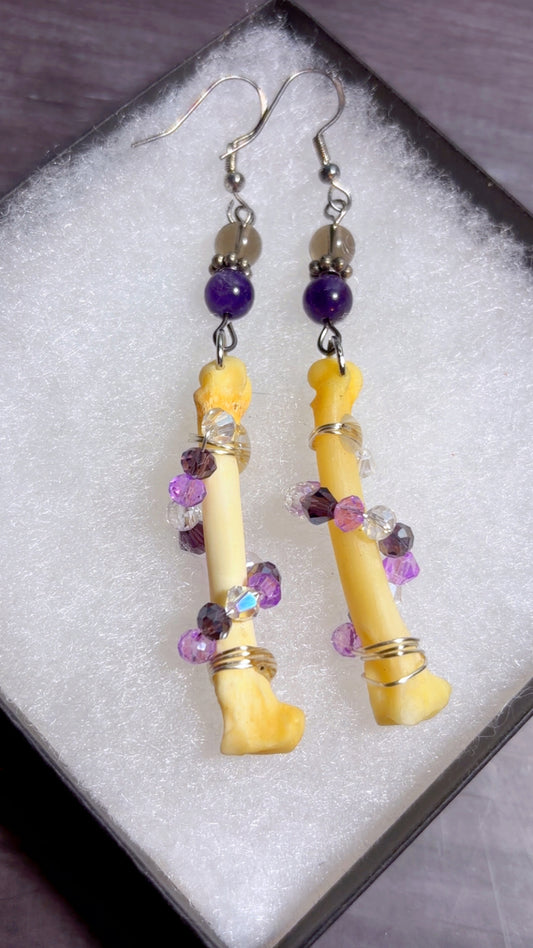 Handmade bobcat foot bone earrings