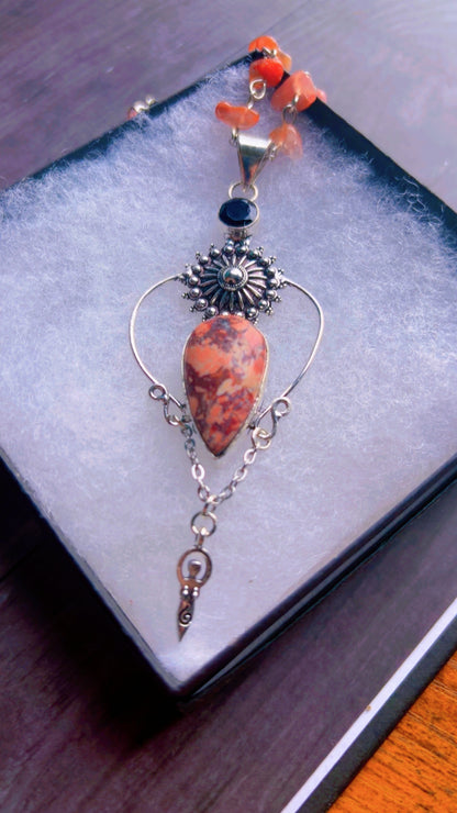 Handmade jasper, black onyx, and carnelian necklace