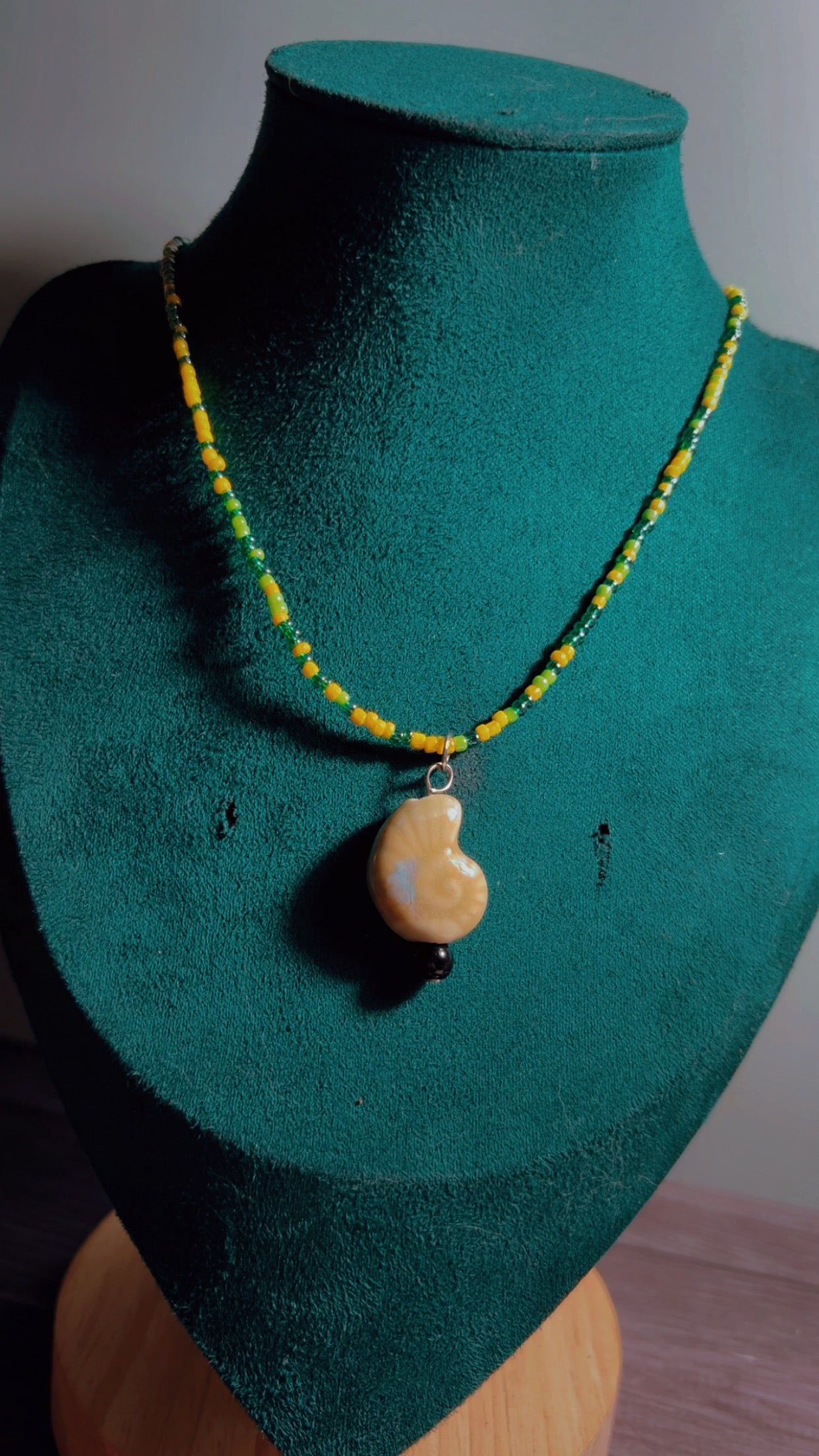 Handmade hippie style glass shell necklace