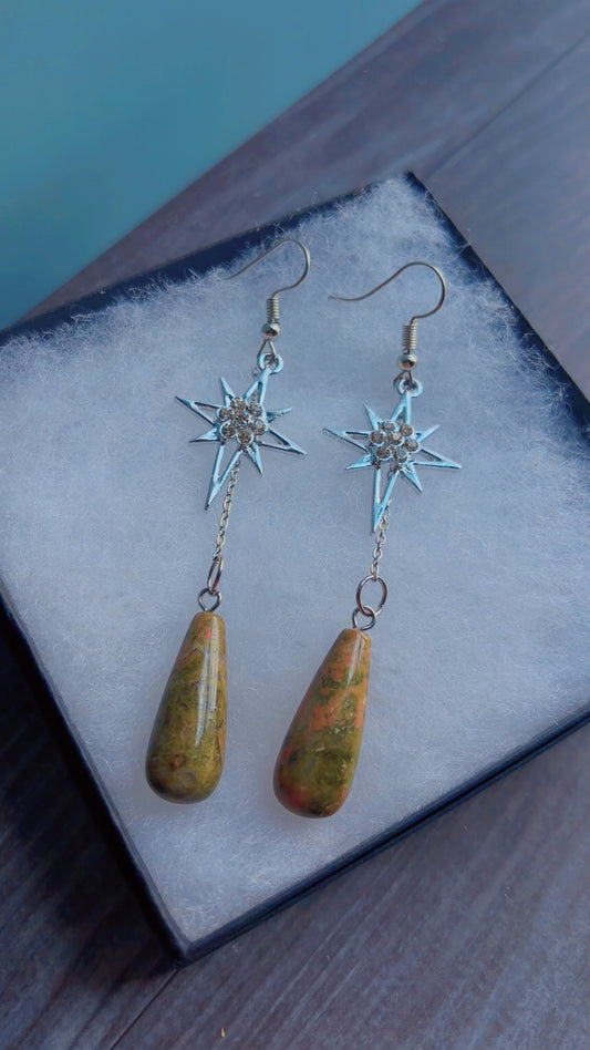 Handmade unakite gemstone earring