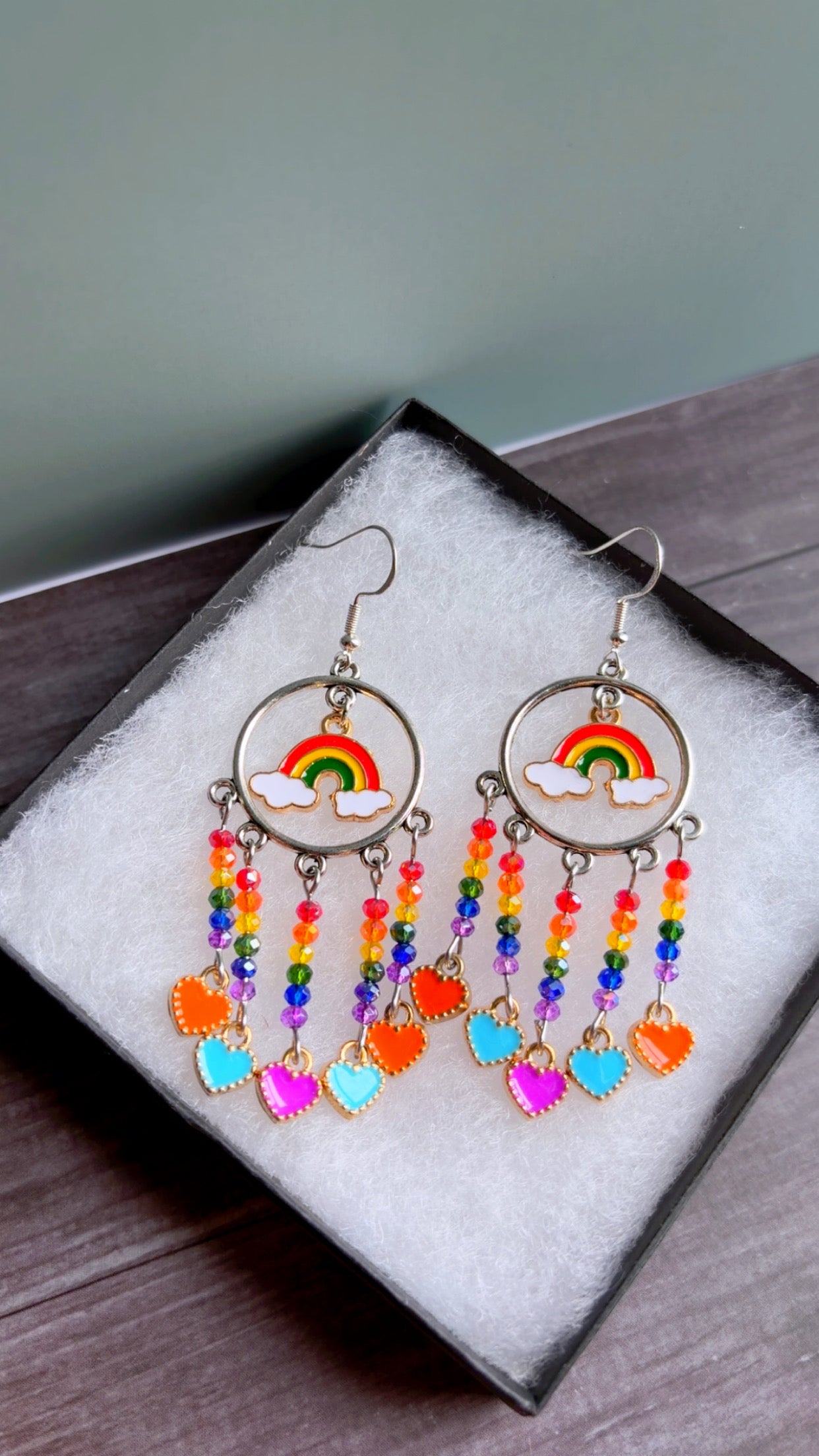 Handmade rainbow chandelier style earrings