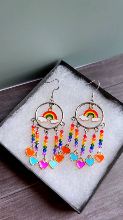 Handmade rainbow chandelier style earrings
