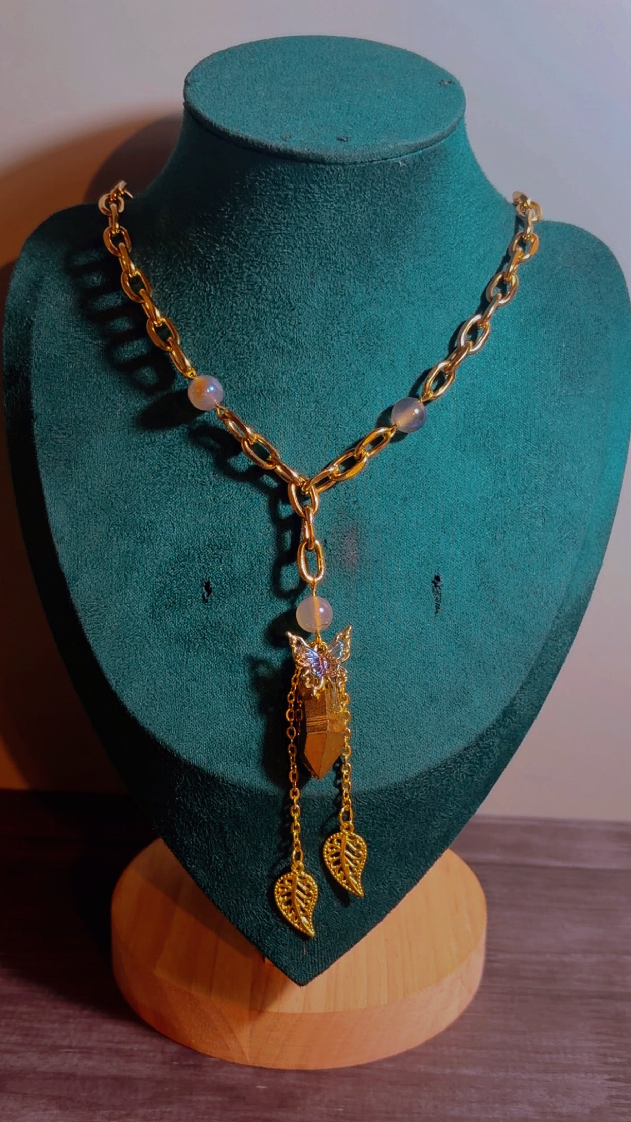 Handmade qura quartz butterfly necklace