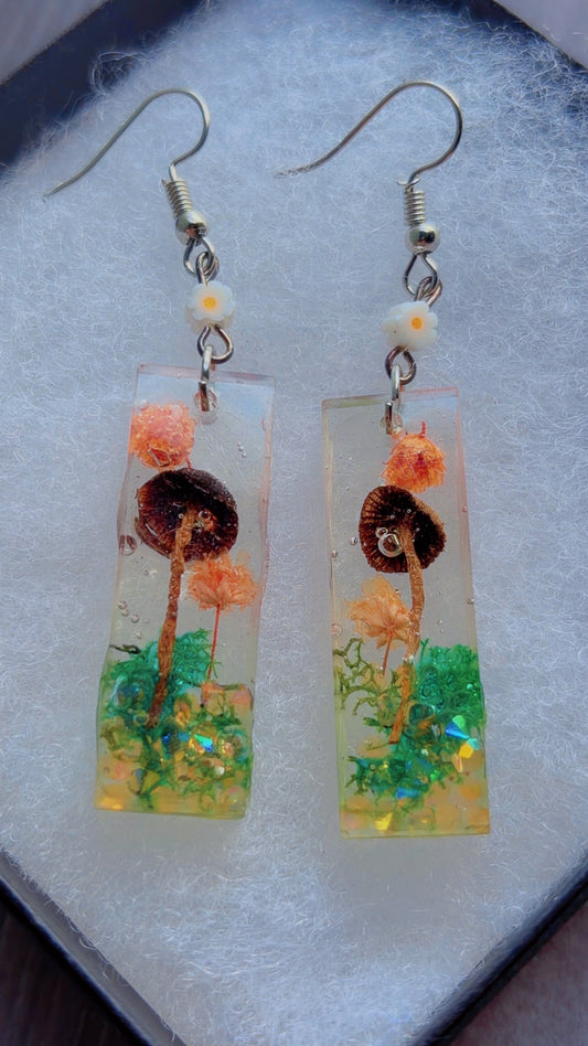 Handmade earrings with real mushrooms