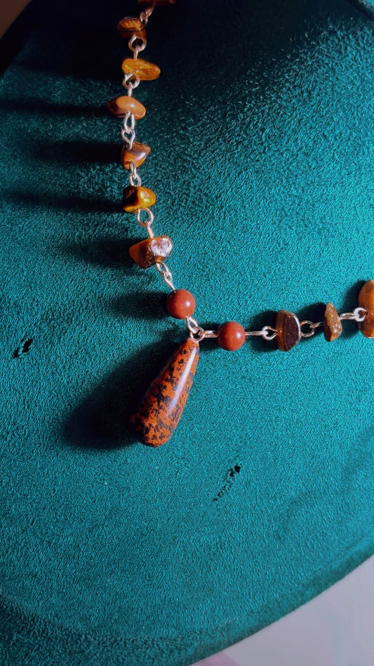 Handmade mahogany obsidian and tigers eye necklace