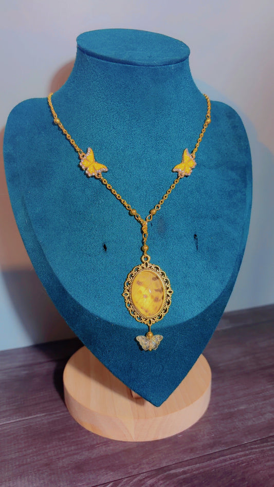 Handmade real butterfly wing cameo necklace