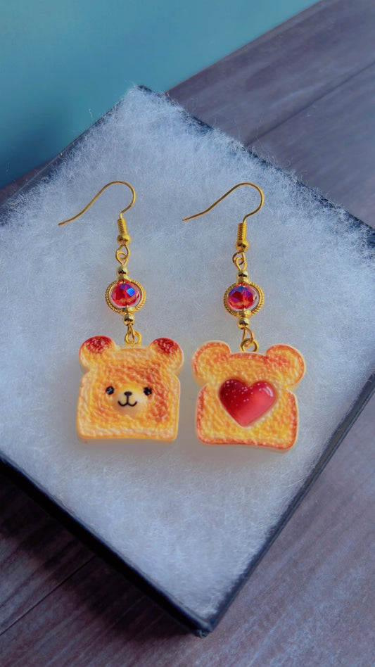 Handmade bear and jam toast earrings