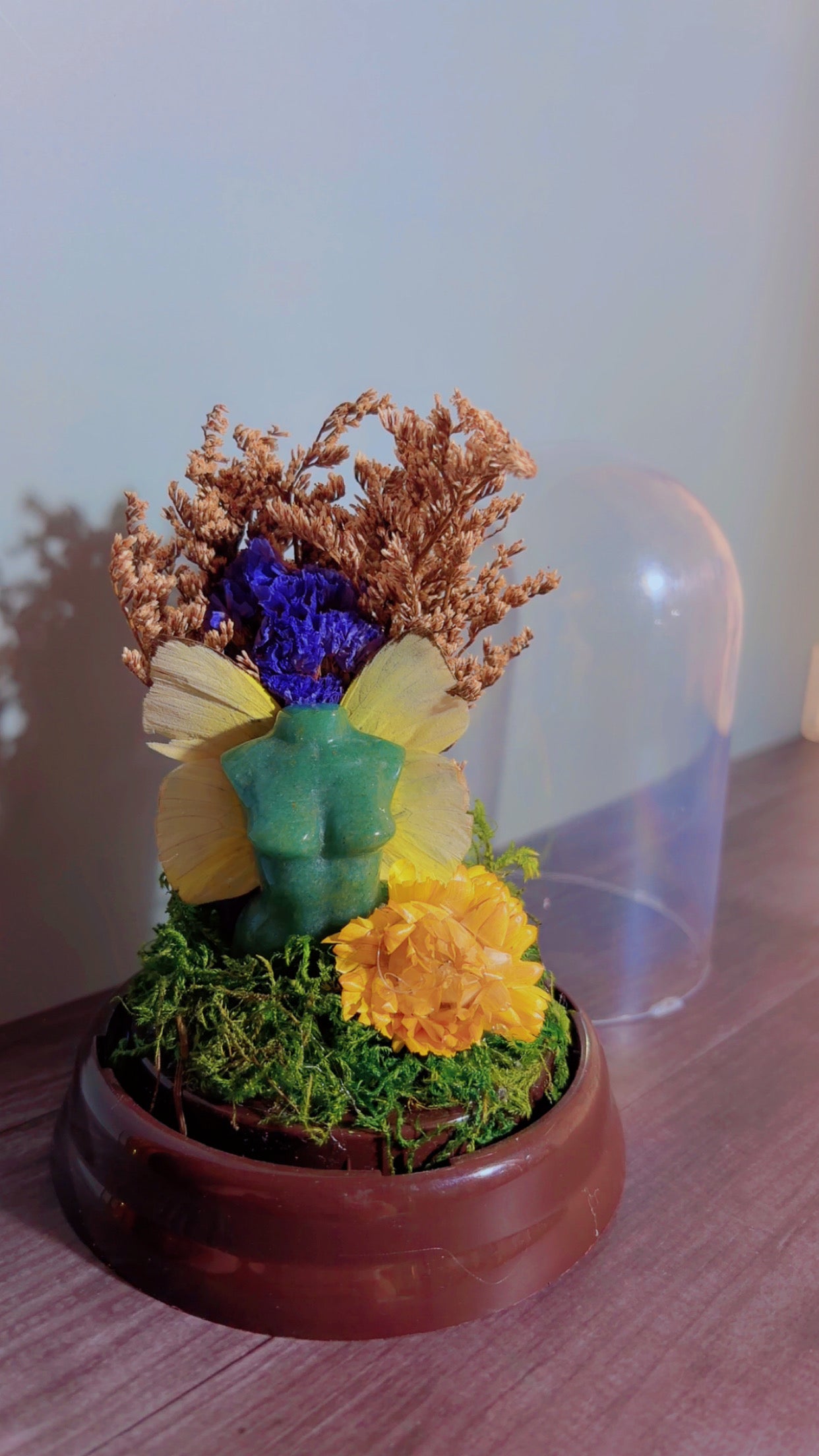 Handmade dome with green aventurine fairy with butterfly wings