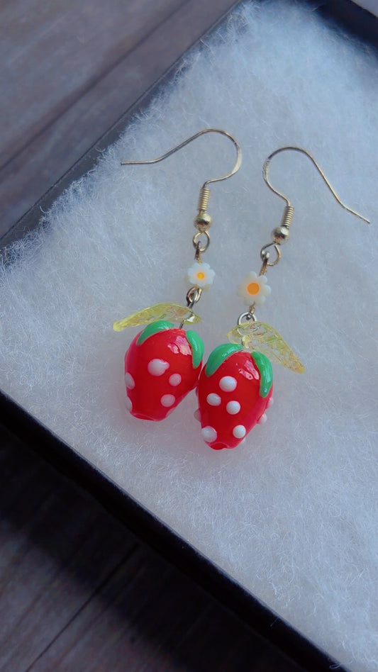 Glass strawberry earrings