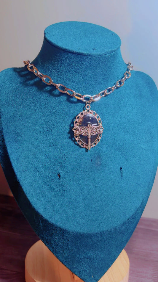 Handmade dragonfly cameo necklace