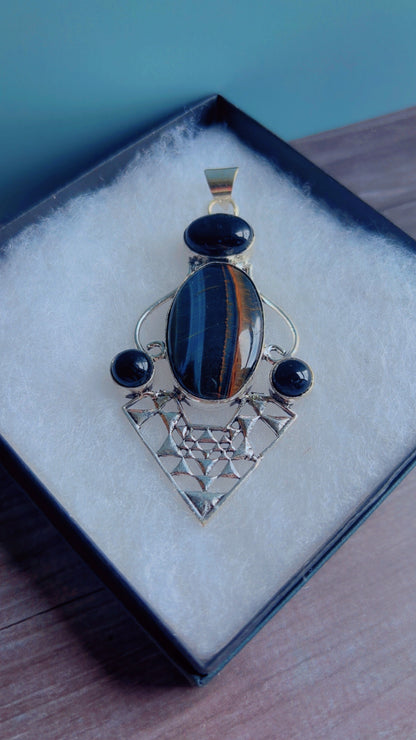 Blue tigers eye gemstone pendant