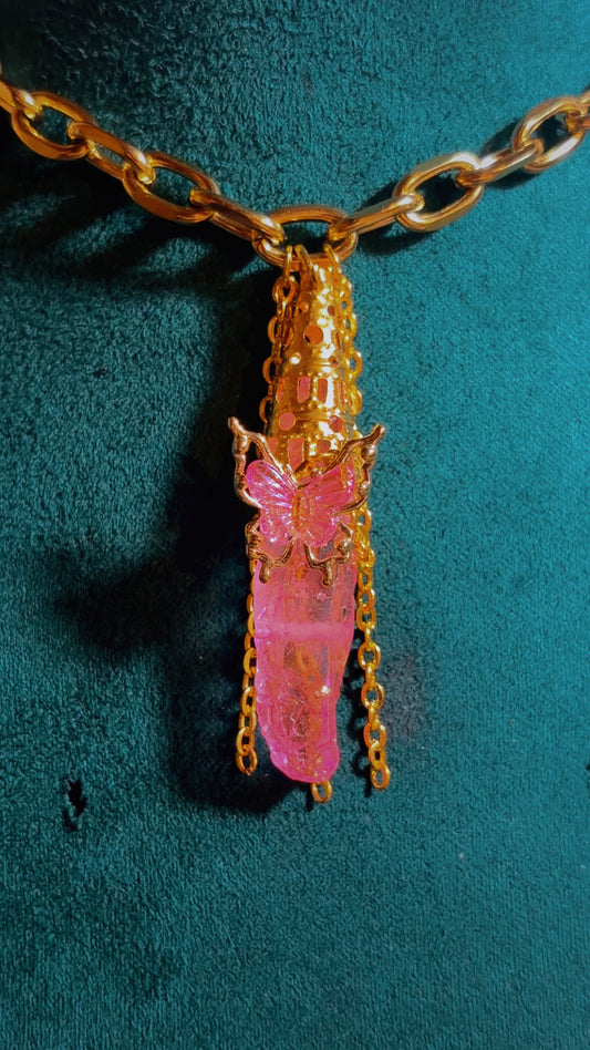 Handmade Dyed quartz butterfly necklace