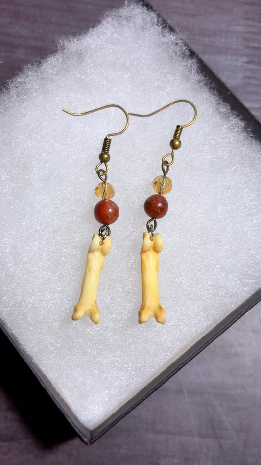 Handmade bobcat toe bone earrings