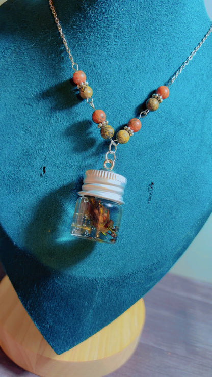 Handmade horned beetle wet specimen necklace