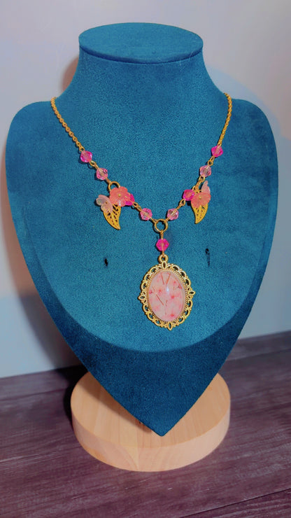 Handmade cherry blossom cameo necklace