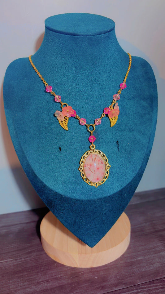 Handmade cherry blossom cameo necklace