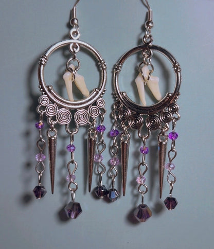 Handmade coyote tooth chandelier earrings