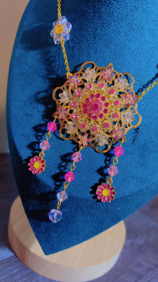 Handmade pink rhinestone necklace