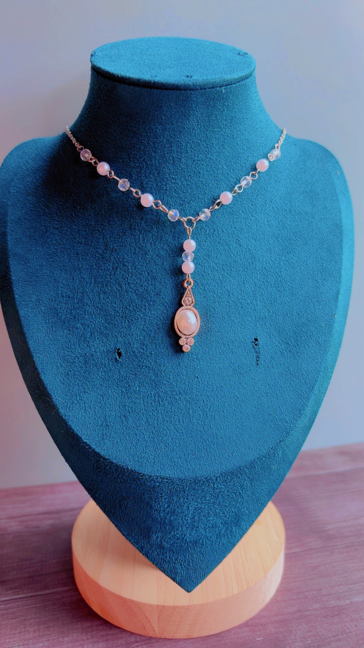 Handmade faux pearl Y drop necklace