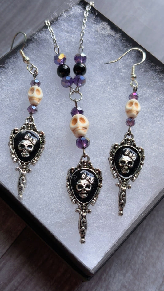Handmade whimsygoth skull mirror set