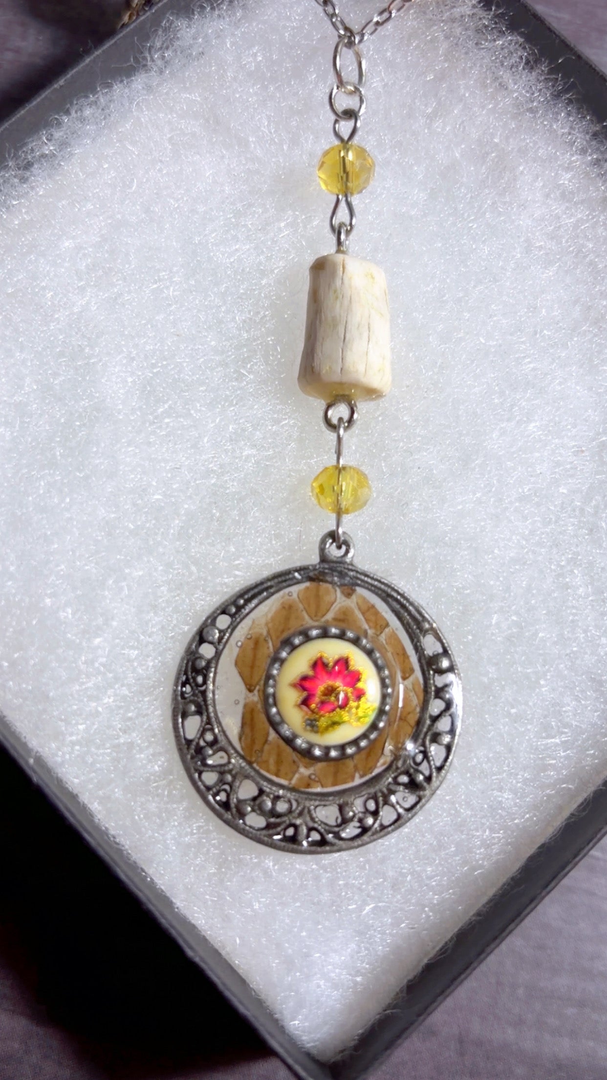 Handmade deer antler and snake skin necklace