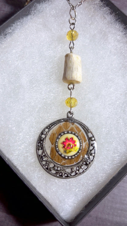 Handmade deer antler and snake skin necklace