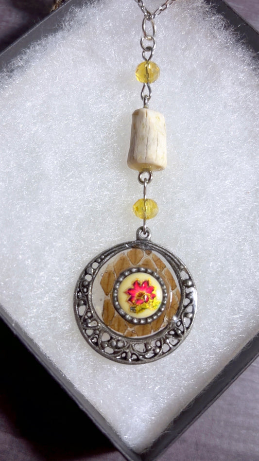 Handmade deer antler and snake skin necklace
