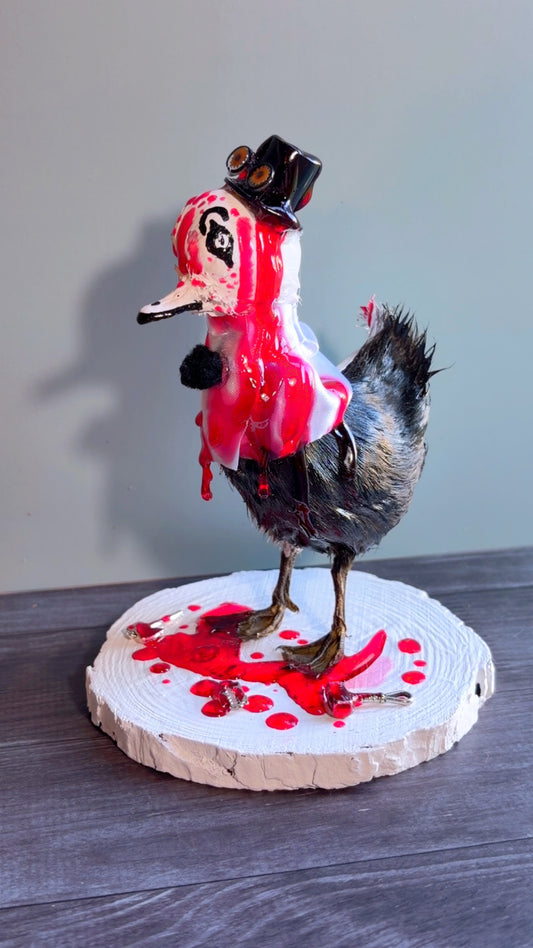 Handmade terrifying clown taxidermy duckling ART