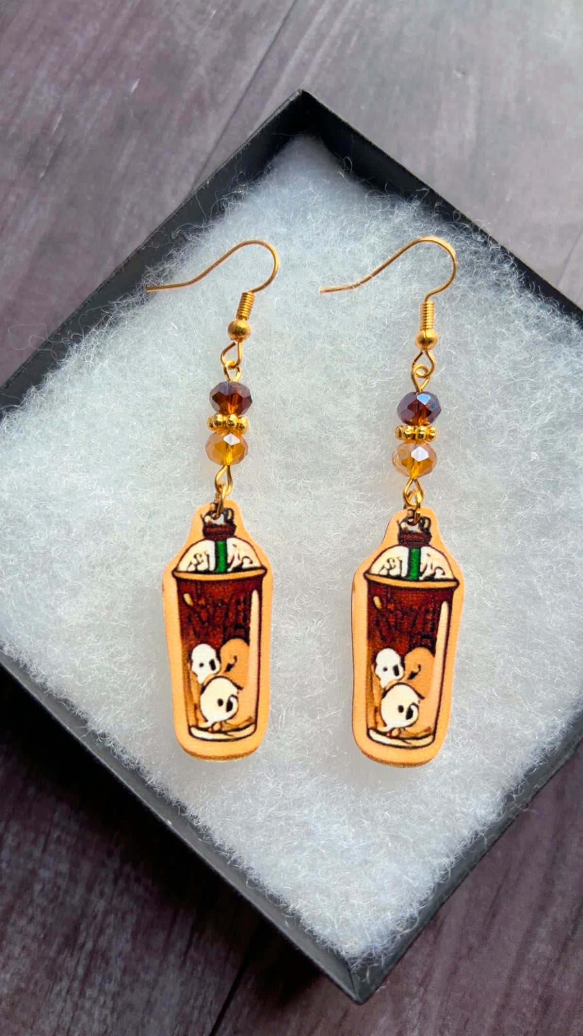 Handmade boo latte earrings