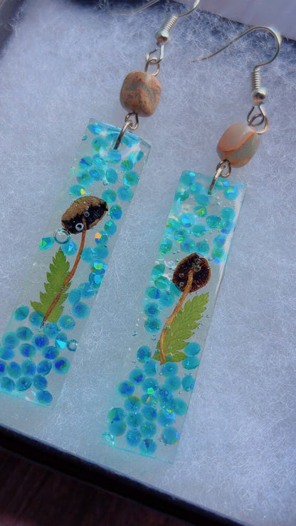 Handmade earrings with real mushrooms