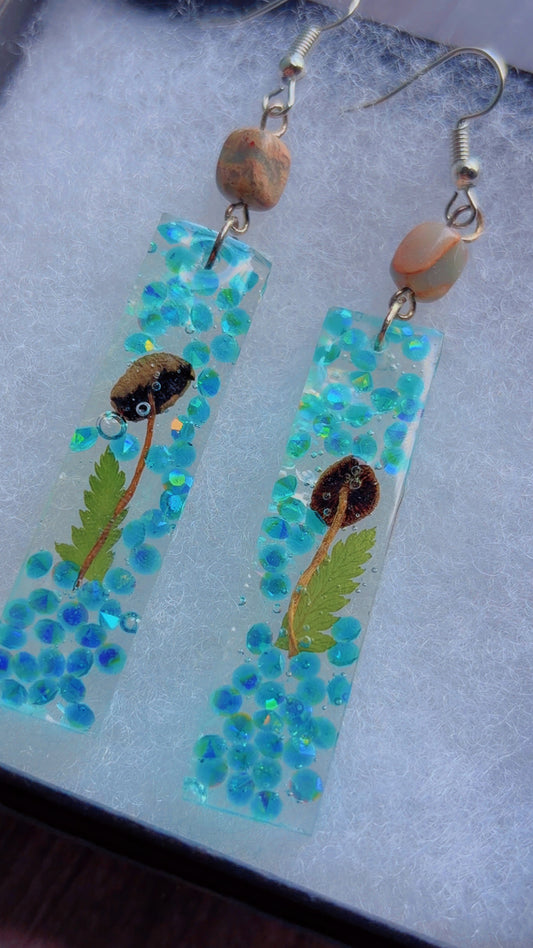 Handmade earrings with real mushrooms