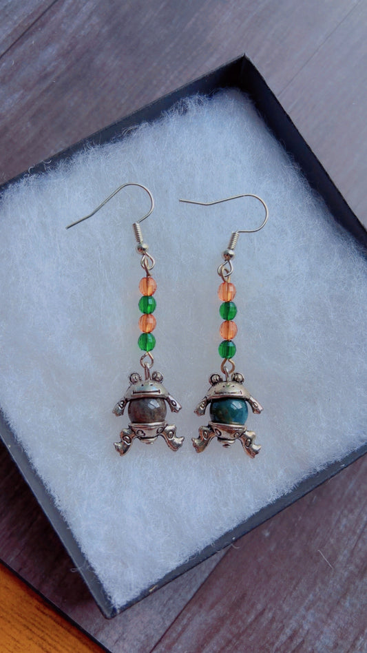 Handmade frog and toad earrings