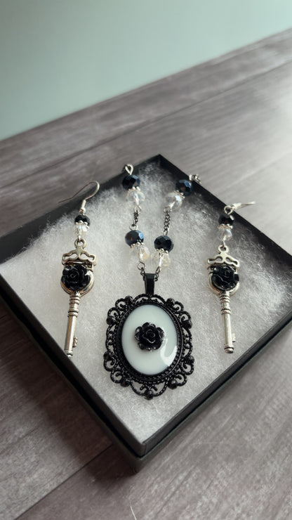 Handmade black rose cameo and keys set