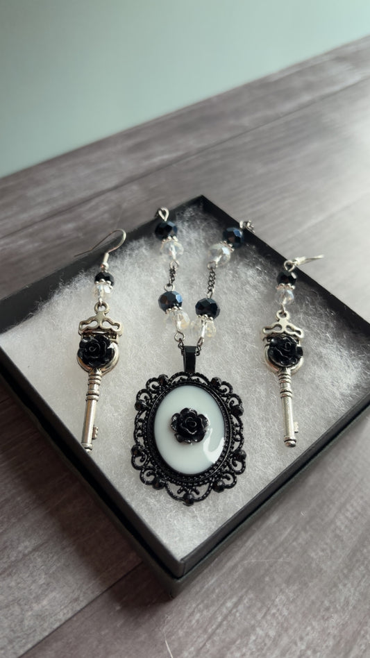 Handmade black rose cameo and keys set