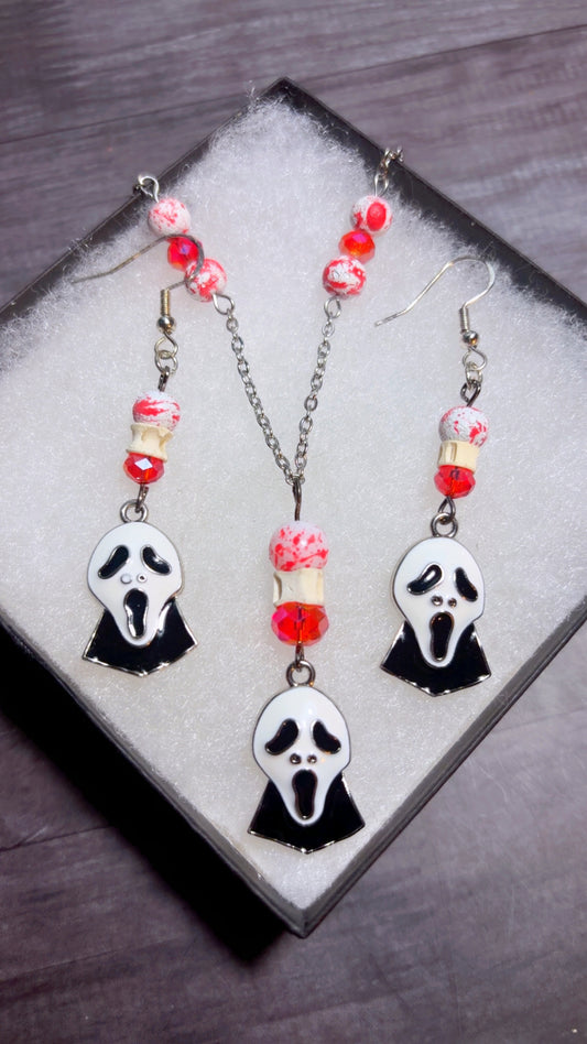 Handmade screaming ghost face set with shark vertebrae