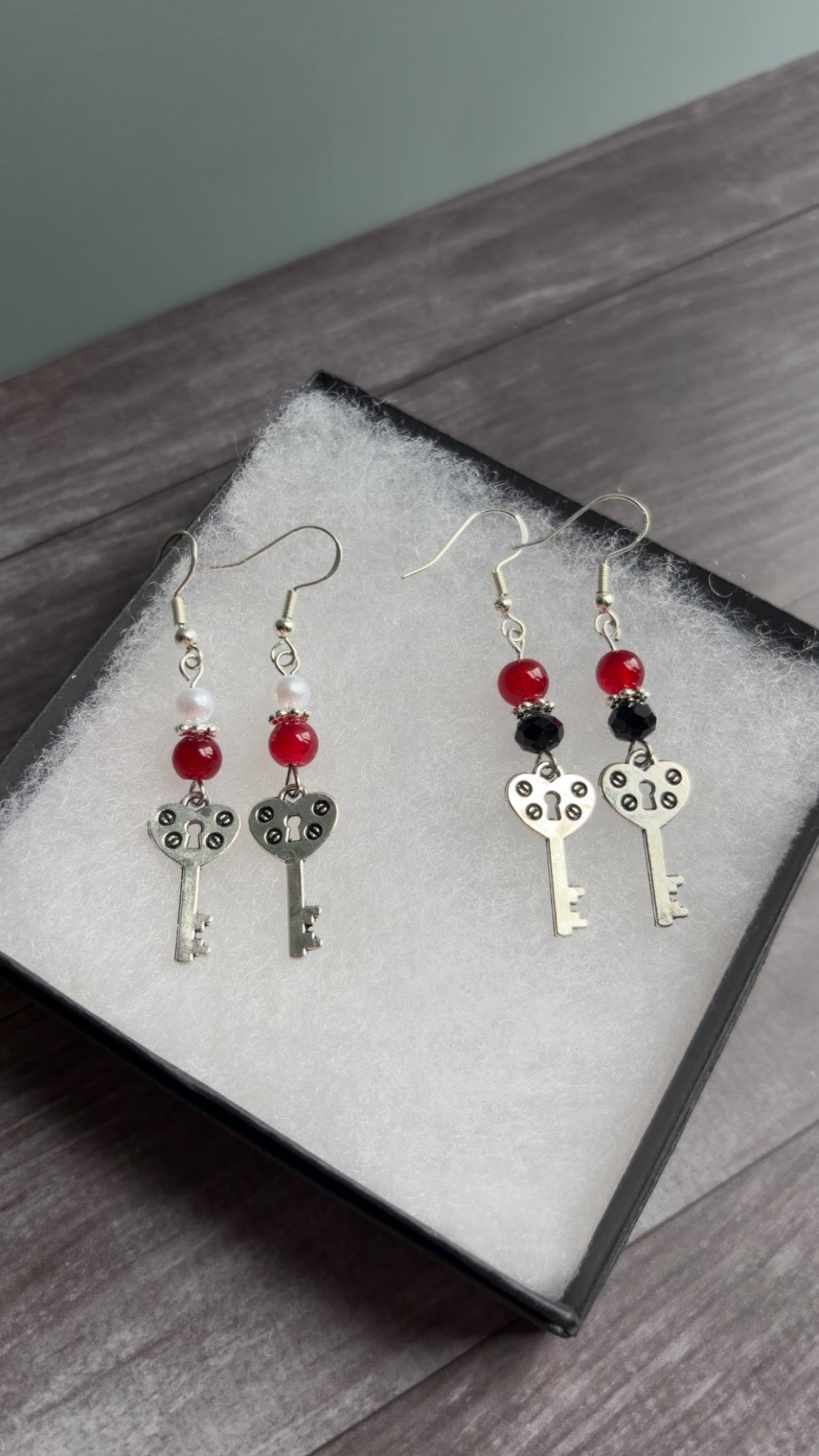 Handmade heart key earrings