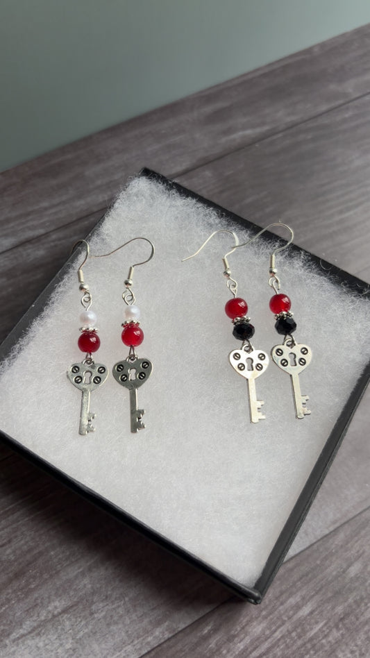 Handmade heart key earrings