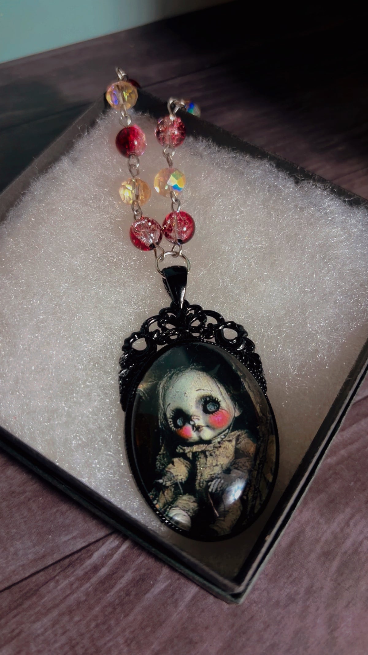 Handmade creepy doll cameo necklace