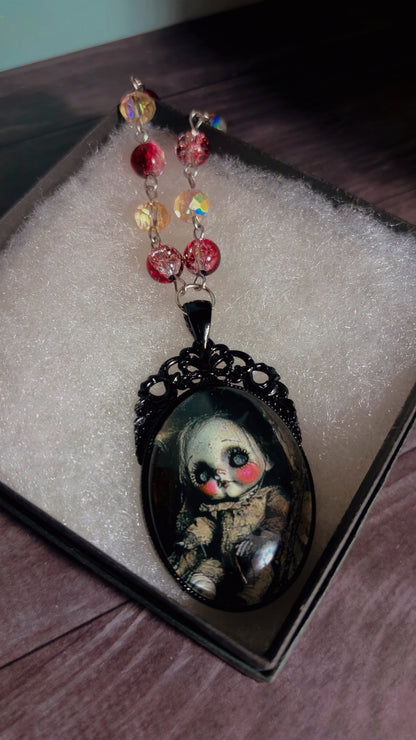 Handmade creepy doll cameo necklace