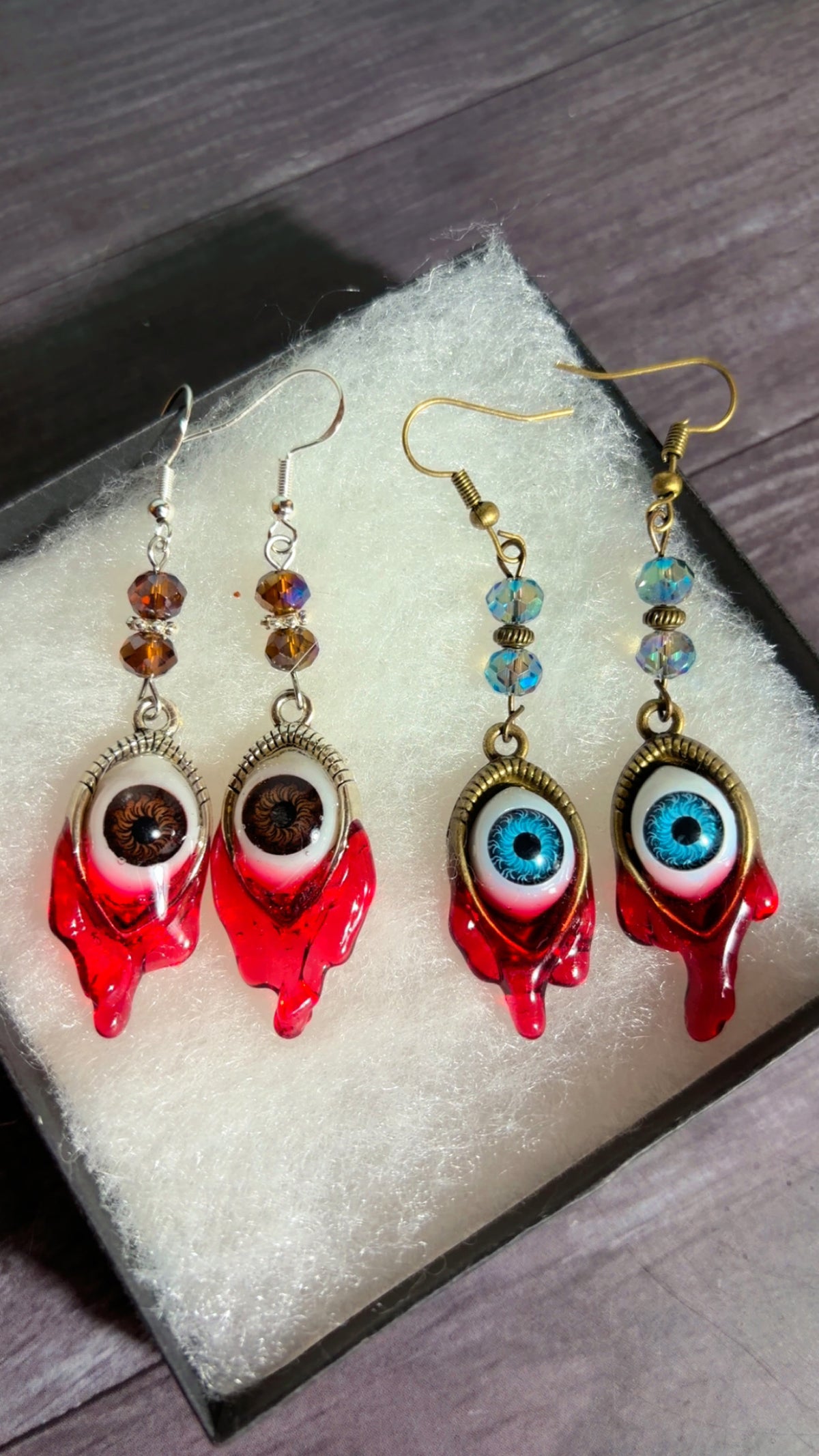 Handmade horror eye ball earrings