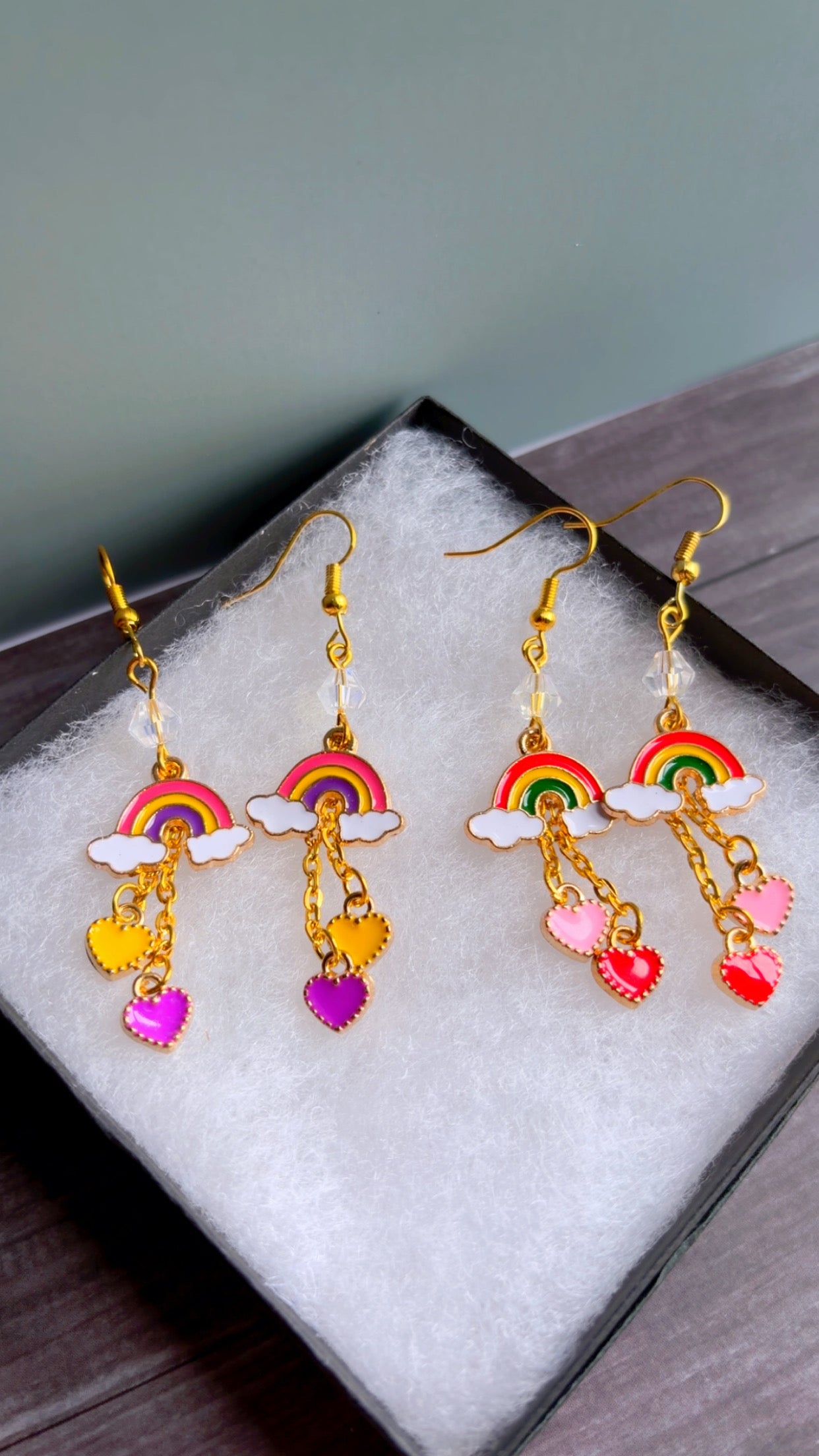 Handmade rainbow & heart earrings