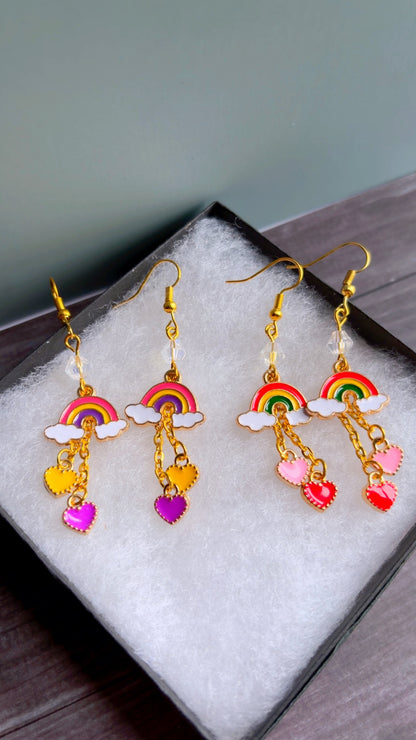 Handmade rainbow & heart earrings