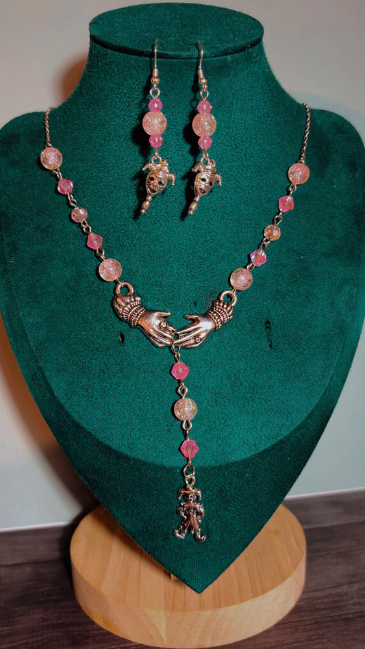 Handmade Y drop clown necklace and earrings set