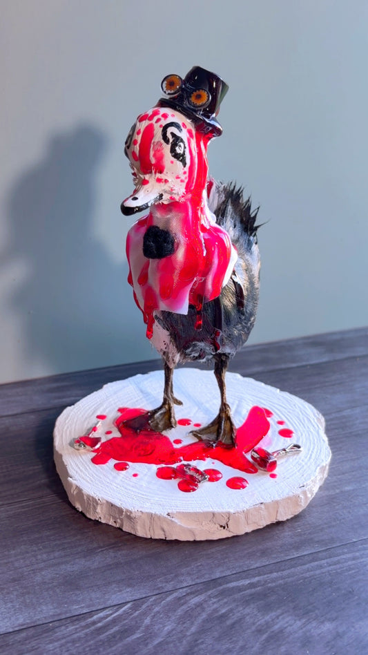 Handmade terrifying clown taxidermy duckling ART
