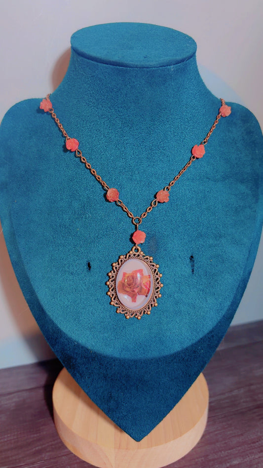 Handmade rose cameo necklace