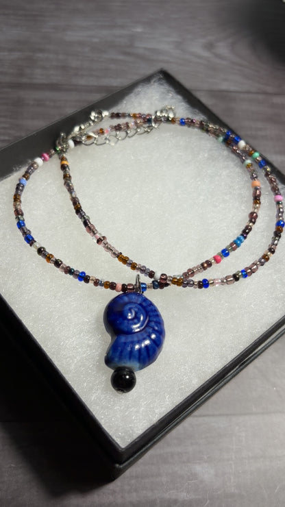 Handmade hippie style glass shell necklace