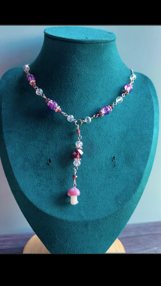 Handmade whimsygoth mushroom Y drop necklace